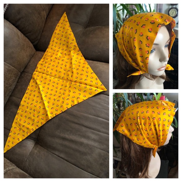 Vintage Accessories - Vintage Triangle Kerchief Bandana Head Wrap